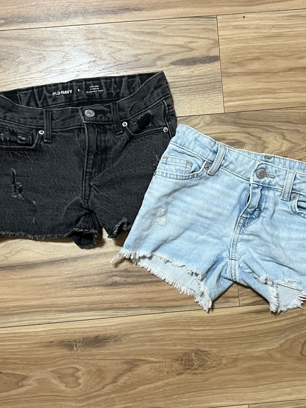Denim Cutoff Shorts - Light Blue and Black
